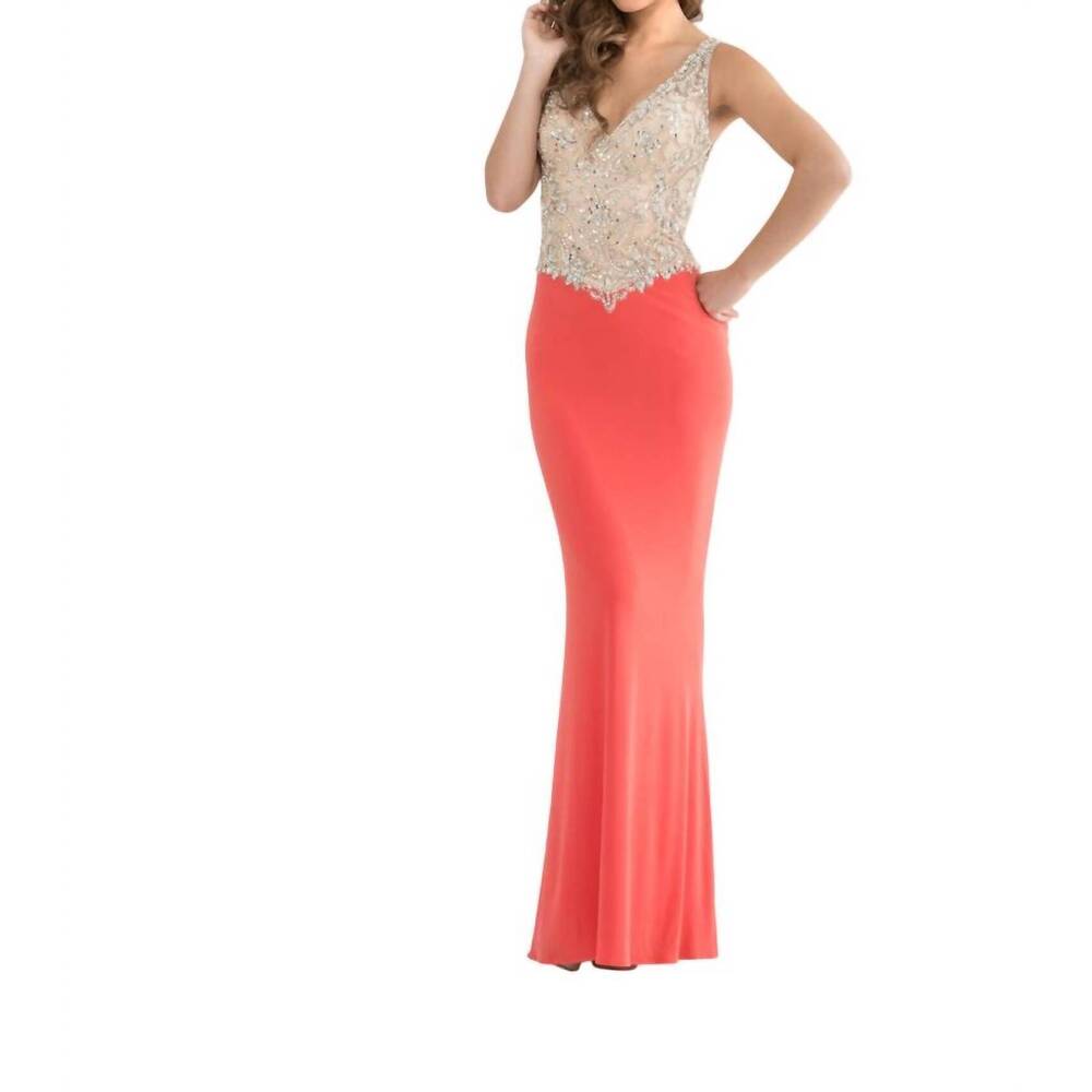 NEW JASZ COUTURE beaded gown in coral